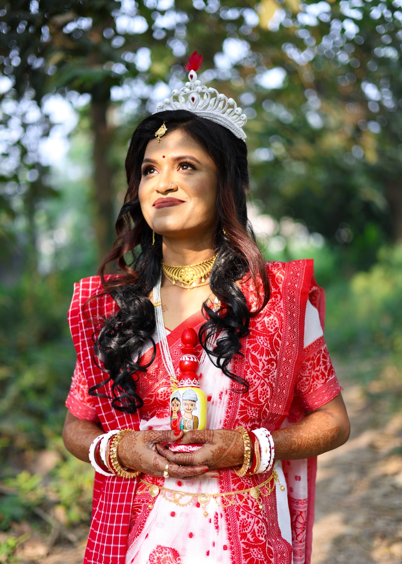 Bridal portrait with tiara and traditional saree
